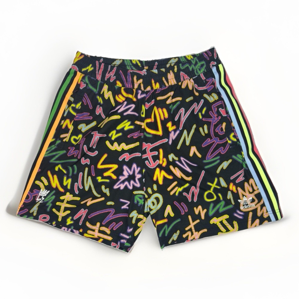 adidas Originals Men's Small Graffiti All Over Print Black Athletic Shorts